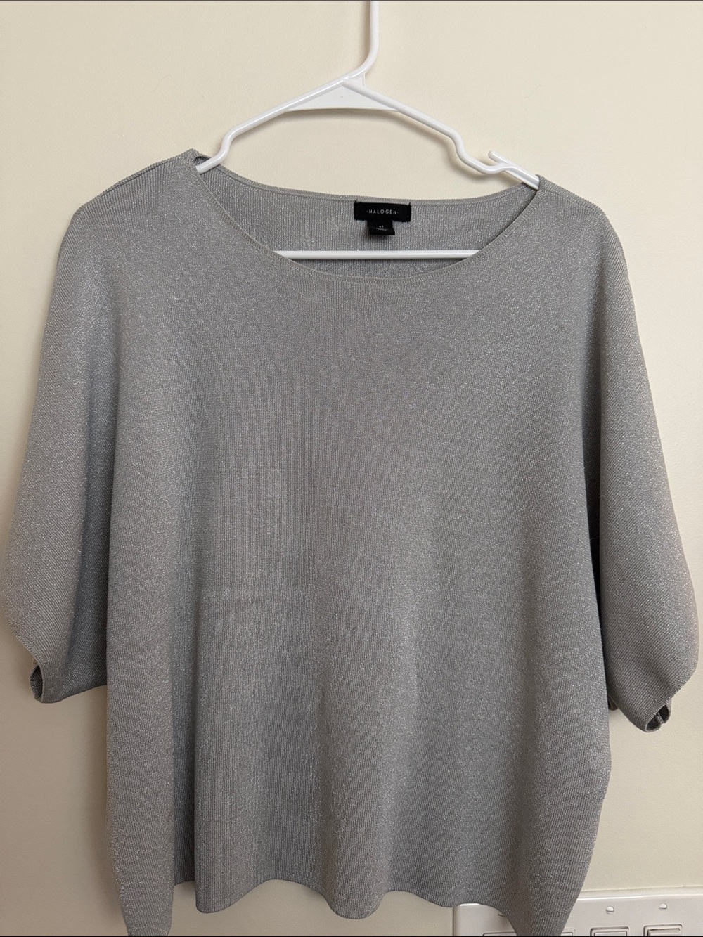 Halogen Silver Metallic Short Sleeve Knit Tunic